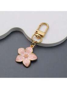 1pc Metal Sakura Flower Keychain, Lightweight And Graceful Sakura Design With Tag Accessory, Suitable For Bag, Car Keys, Couple & Holiday Gifts - White and Pink - View 2