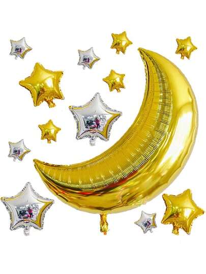 21pcs Moon Star Mylar Balloons, 36inch Big Gold Moon Balloons And Silver Star Foil Balloon For Birthday Wedding Bridal Shower Party Decorations, Ramadan Eid Al Fitr Mubarak Party Supplies