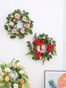 1pc Artificial Rose Green Plant Flower Ring Hanging Decor, Suitable For Valentine's Day, Wedding Party Scene Atmosphere Decoration, Home Living Room Bookshelf Or Window Sill Decoration, As Well As Home Living Room, Outdoor Corridor And Garden Decoration Throughout The Year. - Multicolor - View 2