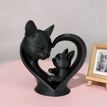 1pc Heart-Shaped Mother & Baby Cat Statue, Cute Cat Sculpture, Ideal Gift For Cat Lovers, Warm & Romantic Home Decor, Collectible For Desk, Shelf, Nightstand, Holiday Gift - Multicolor - View 6