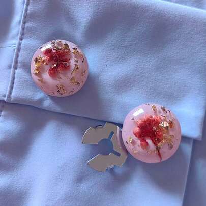 1pc/2pcs Resin Flower Elegant Geometric Pattern Button Set, Shirt Button Clip-On Button Set, Fashion Crystal Cufflink Set, Suitable For Tuxedo And Wedding Dress Decoration