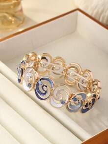 Cring Coco 1pc Fashionable Bohemian Enamel Blue Rose Elastic Bracelet, Suitable For Women, Valentine's Day, Gala, Party, Music Festival, Birthday Jewelry Accessory Gift - Flowers - View 8