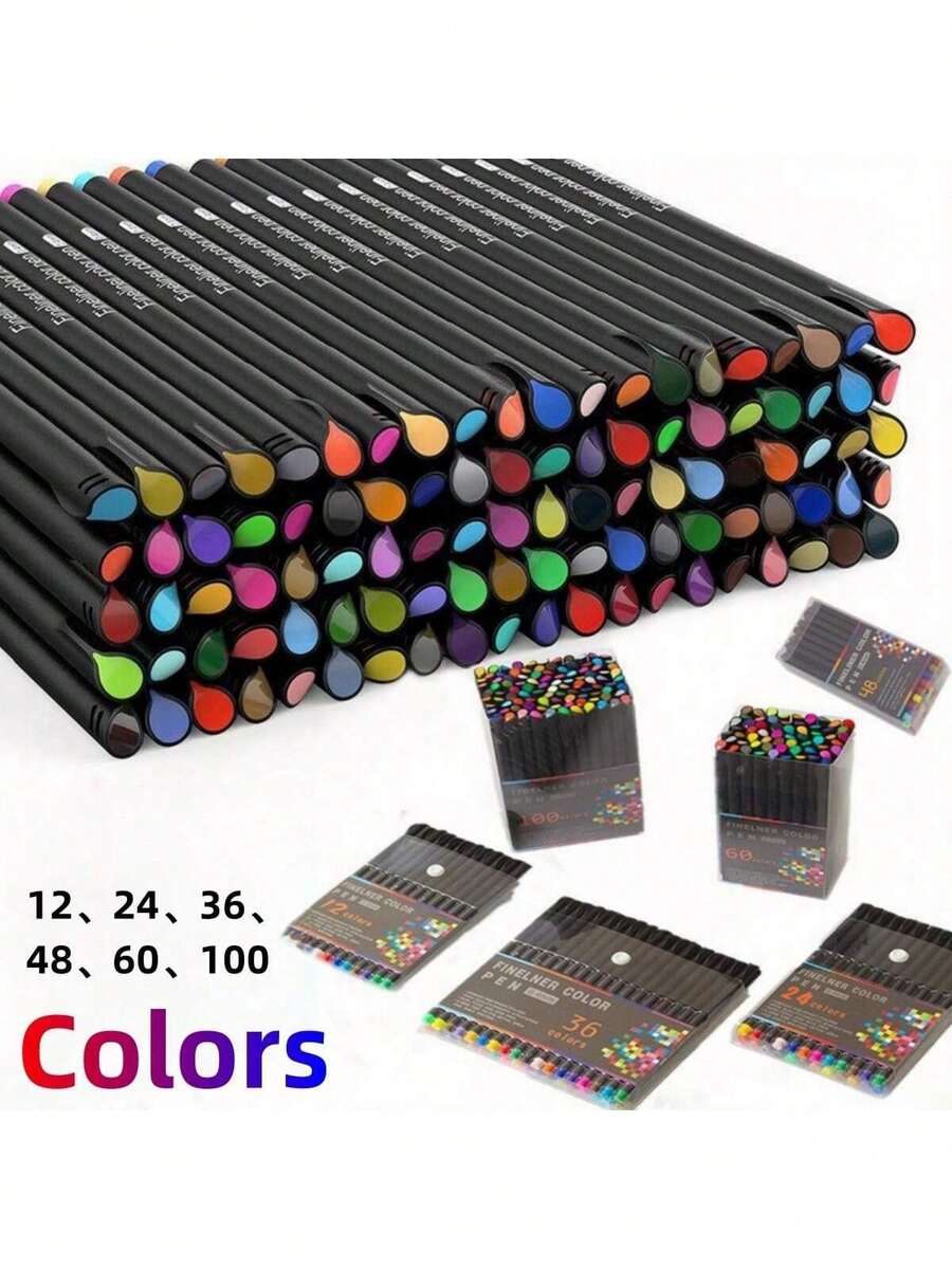 12/24/36/48/60/100pcs Fine Line Maker-0.4mm.School Supplies,Pens,Highlighters For School,School Essentials, Back To School Supplies,School Stuff,Pink School Supplies ,Gel Pens For Students - Multicolor - View 1