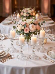 Elegant Transparent Glass Diamond Patterned Candle Holder, Minimalist Crystal Glass Candle Holder, Decorative Wreath, Glass Candle Plate, Coaster, Suitable For Wedding, Valentine's Day, Dining Table Decor, Home Decoration - Multicolor - View 5