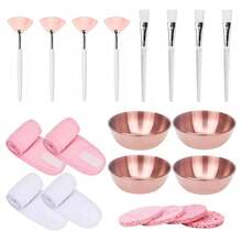 2/3/4/5/10/20 Pcs Esthetician Facial Care Tool Set, Multiple Combinations Available, Home Care, Travel Portable Face Mask Applicator Kit Includes 4 Rose Gold Face Mixing Bowls, 4 Fan-Shaped Face Mask Brushes, 4 Flat Head Brushes, 4 Compressed Sponges And 4 Headbands, Suitable As Spa Party Favors Or Face Masking Set - Multicolor - View 12