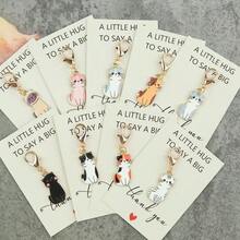 1件/9件套可爱猫咪钥匙扣套装，附赠感谢卡，便携式口袋猫咪礼物，是送给老师、家人、朋友、生日、派对的理想之选，猫咪主题配饰，可用作包包挂饰或车钥匙扣，动物主题纪念品 - 彩色 - 查看 2