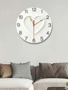 2D 平面白色心形挂钟，金色指针 - 静音木质设计，电池供电（不含电池） - 家居装饰、客厅、卧室的理想之选，精美礼品，挂钟配件，简约装饰，2D 平面 - 彩色 - 查看 1
