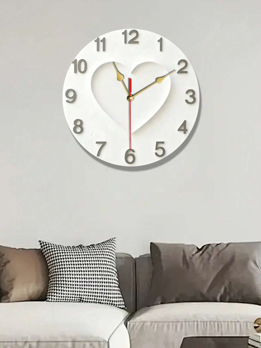 2D 平面白色心形挂钟，金色指针 - 静音木质设计，电池供电（不含电池） - 家居装饰、客厅、卧室的理想之选，精美礼品，挂钟配件，简约装饰，2D 平面 - 彩色 - 查看 1