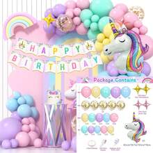 140pcs Unicorn Balloon Arch Kit - Includes Macaron Color Latex Balloons And Stars, As Well As Unicorn Foil Balloons, Suitable For Birthday, Wedding, Baby Shower, Anniversary, Unicorn Themed Party Decoration - Multicolor - View 9
