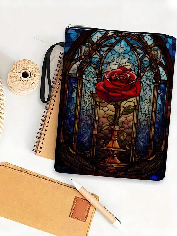 1 pièce Housse de livre avec fermeture éclair sur le thème de la rose, Étui de protection pour livre de poche, Jaquette de livre de poche, Couverture de livre, Protecteur de livre, Sac de livre, Sac de livre imprimé avec poche avant, Sac de rangement multifonction lavable pour livre, Convient aux étudiants, aux enseignants et aux amateurs de livres