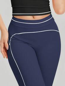 NcmRyu 1件装女士运动喇叭裤，撞色条纹设计 - 藏蓝色 - 查看 5