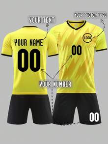 Customized Football Jersey, Can Print Name And Number | Personalized Adult Football Team Uniform | Moisture-Wicking Fabric, Fade-Resistant Printing - Yellow - View 12
