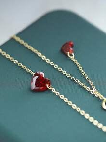 1件S925纯银项链，设计别致，镶嵌双红心宝石，配有可调节金色精致链条，适合日常佩戴、外出、聚会等场合，是女士精致珠宝的理想之选，也是送给爱人、朋友、家人的礼物。 - 金色 - 查看 4