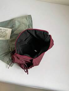 Japanese Style Plaid One Shoulder Bag, Fashion Pleated Bowknot Zipper Closure Crossbody Bag, School/College/University Student Lightweight Foldable Cloth Bag, Suitable For Shopping, Daily Commute, Crescent Moon Bag