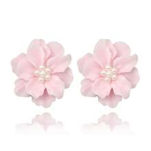 Korean Simple Versatile Exaggerated Camellia Earrings Elegant Fresh Three-Dimensional White Flower Pearl Stud Earrings Korean Style - Bộ đồ 5962 - Xem 9