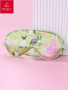 1个柔软亲肤的数码印花动物图案睡眠眼罩，采用聚酯纤维材质，适合女性睡眠时佩戴 - 彩色 - 查看 2