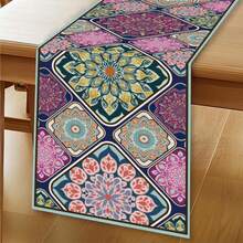 Bohemian Floral Table Runner, Vintage Flower Decor Table Runner Suitable For Party, Wedding, Retro, Countryside, Farmhouse, Kitchen, Dining Table Decoration, Home Party Decor, 13x35/13x47/13x72/13x90/13x108 Inches - Multicolor - View 2
