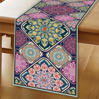 Bohemian Floral Table Runner, Vintage Flower Decor Table Runner Suitable For Party, Wedding, Retro, Countryside, Farmhouse, Kitchen, Dining Table Decoration, Home Party Decor, 13x35/13x47/13x72/13x90/13x108 Inches