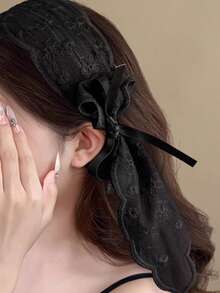 2件装 女士印花网纱蕾丝蝴蝶结发箍，波西米亚风，发饰，适合日常佩戴、拍照、女士配饰、礼物，发带头饰发箍 - 乾枯玫瑰色 - 查看 6