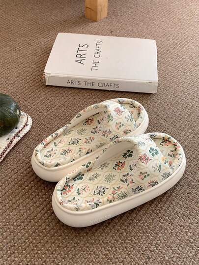 XIXITIAO 1双时尚菱形花卉图案拖鞋，优雅轻便舒适软底女士拖鞋，适合所有季节