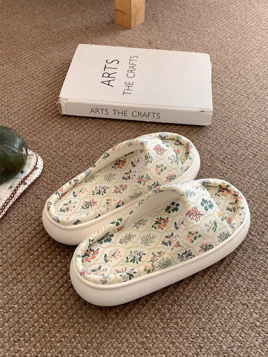 XIXITIAO 1 Pair Fashionable Rhombus Floral Pattern Slippers, Elegant Lightweight Comfortable Soft Bottom Slippers For Women, Suitable For All Seasons