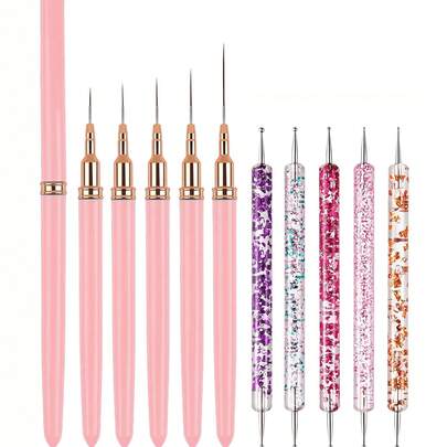 10pcs Nail Art Brush Set, Includes Nail Brushes, Nail Design Brushes, Nail Painting Liners, Double-Ended Nail Files, UV Gel Brushes, Nail Buffing Pens, Nail Liner Pens, Suitable For Home And Professional Nail Salons, Ideal For New Year And Wedding Party Nail Art