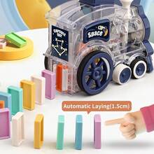 OBEST 200Pcs Juego de Tren Domino Automático Juego de Juguetes de Dominó con Luces Sonidos para Niños Apilamiento Creativo Juguetes Educativos de Desarrollar la Creatividad - Azul - Ver 2
