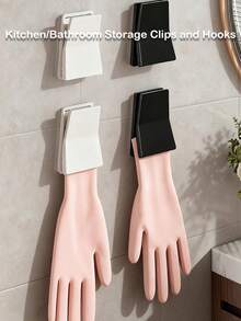 Kitchen/Bathroom Storage Clips - Strong Adhesive Dishwashing Glove Hooks, Rubber Glove Rack, Cleaning Cloth Clips, No-Drill Household Organizer | Practical Holiday Gift Recommendation