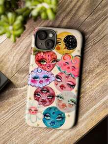 1 elegante funda para teléfono, no incluye cordón ni soporte. Esta funda gruesa 2 en 1 presenta un fantástico diseño de cielo estrellado con vibrantes patrones de luna y flores, que irradia un estilo moderno. Adecuado para teléfonos compatibles: 17, 17air, 16, 15, 14, 13, 12, 11, PRO, X, XS, PLUS, y también S21/22/23/24/25 Ultra/FE+, NOTE20 Ultra, A71/56/55/54/53/52/36/34/26/25/23/16/15/14/13/06. un regalo de cumpleaños considerado para novias, novios y amigos. - Multicolor - Ver 2