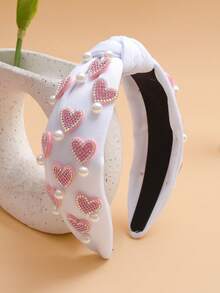 1件装女士水钻爱心仿珍珠打结宽发箍，情人节发饰，甜美可爱风格，女士发饰，适合节日派对、聚会，女士配饰，情人节礼物，装饰配饰，发带，发箍头饰 - 彩色 - 查看 5