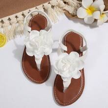 女士3D立体花卉装饰休闲沙滩百搭时尚平底凉鞋 - 白色 - 查看 5