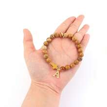 1pc New Silver Color Stainless Steel Initial Cross Matte Stone Beaded Bracelet For Men - Multicolor - View 10