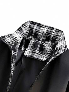 男士休闲宽松格子夹克，立领，轻薄款，春秋季