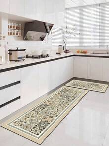 1pc Simple Style Silicone Kitchen Mat With Light-Colored Block Print Design, Soft Luxury Anti-Fatigue Kitchen Carpet With Cushioning, Water-Absorbent, Quick-Drying And Non-Slip Properties, Suitable For Kitchen, Bathroom, Entryway, Laundry Room, Etc. ,Room Decor - Multicolor - View 9