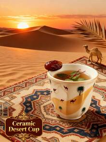 1/2 pezzi Tazza da caffè in stile mediorientale con cammello del deserto e palma di , in ceramica, da 180ml/250ml, per caffè e tè, tazza riutilizzabile per riunioni familiari e occasioni speciali, regalo per il Ramadan/Festa nazionale saudita, tazza decorativa a tema deserto - Paesaggio desertico - Visualizzare 9