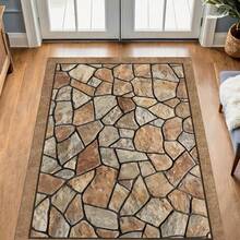 850克防滑可水洗户外地毯，适用于庭院、花园、阳光房、露台，大号长方形石纹图案地毯，可用作门垫、小面积地毯、厨房地毯、走廊地毯、浴室地毯 - 彩色 - 查看 9
