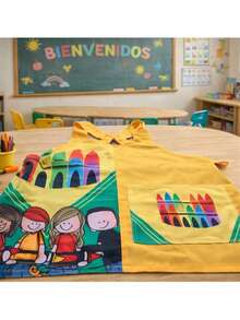 Bata para educadora con bolsa delantera, diseño sublimado. - Amarillo - Ver 1