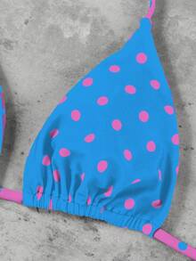 新款春夏欧美时尚性感休闲优雅波点蓝紫色印花三件套女士沙滩度假约会派对比基尼泳衣 - 彩色 - 查看 3