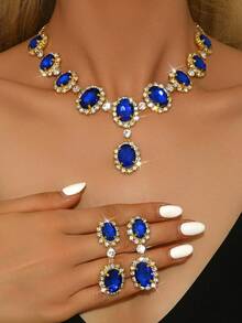 3pcs/Set Elegant Bridal Women's Fashion Crystal Necklace Set, Sexy Jewelry Set, Suitable For Banquet, Ball, Party - Red 80866703 - View 19