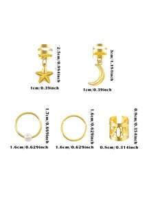 46pcs Stylish Star Moon Pearl Decorative Hair Rings Vintage Braid Rings Hair Barrettes For Women And Girls Hair Accessories Loc Hair Jewelry For Braids, Claw Clips, Hair Slide, Head Accesssories - Gold - View 7