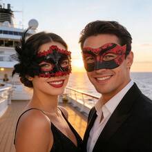 Máscaras de pareja para mascarada, juego de máscaras venecianas de lujo para fiestas, máscaras para fiestas de Navidad y Halloween, máscaras de carnaval y cosplay para hombres y mujeres, máscaras rojas románticas - Conjunto Rojo - Ver 2