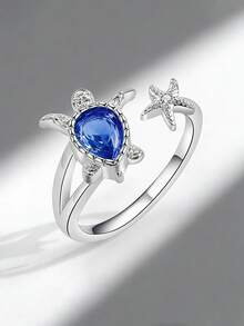 1 件欧美时尚优雅海洋系列海龟开口戒指，适合夏日海滩度假 - 彩色 - 查看 10