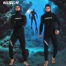 HISEA 3.0mm Women's Neoprene Freediving Wetsuit; Men's Two-Piece Freediving And Hunting Wetsuit; Unisex Hooded Diving Wetsuit - Black - View 1