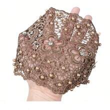 优雅镂空蕾丝花朵图案发箍，弹性发箍配仿珍珠吊坠，宽水晶发箍，女士日常派对节日装饰礼物，发箍头饰 - 多色 - 查看 3