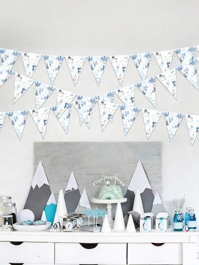 1/2pcs Arctic Penguin Triangle Banner Winter Birthday Theme Party Atmosphere Banner Decoration, Suitable For Baby Parties, Baby Showers, Baby Theme Parties