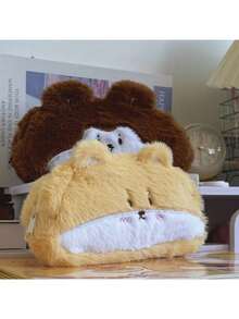 1pc Cute Plush Funny Cartoon Stationery Pouch, Minimalist Large Capacity Pencil Case, High-Quality Squirrel Design Stationery Organizer Bag, Coin Purse, Makeup Bag, Suitable For Middle And High School Students, Girls School Supplies - Brown - View 8