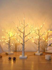 1pc 24-LED White Birch Tree Shaped Decorative Tree, Home Decor, Suitable For Indoor, Tabletop, Centerpiece, Fireplace Mantel, Party, Dining Table Decor, Gift [No Battery Included]