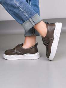 1 Pair Unisex Retro Style Flat Casual Sneakers, Wear-Resistant Anti-Slip Children Canvas Shoes, Fashion Versatile Student Running Shoes, Suitable For All Seasons - Brown - View 1