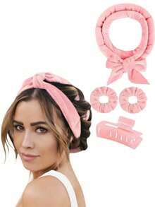 4 pièces Accessoires et outils pour cheveux de femme, friseur sans chaleur, outils de coiffure, pinces à cheveux, élastiques à cheveux, kit de coiffure, ensemble de coiffure - Noir 4 pièces - Voir 5