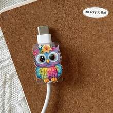 2/4/8pcs Cartoon Puppy & Owl Pattern Cable Protector, Cute & Fashionable Saver, Acrylic Material, Protect Charging Head, Earphone, Phone Cables From Breaking, Extend Data Cable Lifespan, Compatible With Android Type-C/Apple 20W Fast Charging Cable - Multicolor - View 8